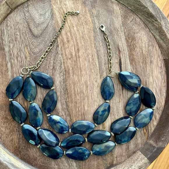 Gold, three layer blue necklace - Picture 2 of 2